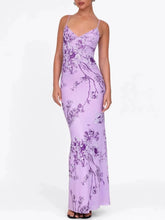 Printed V-Neck Maxi Dress Light Purple / S